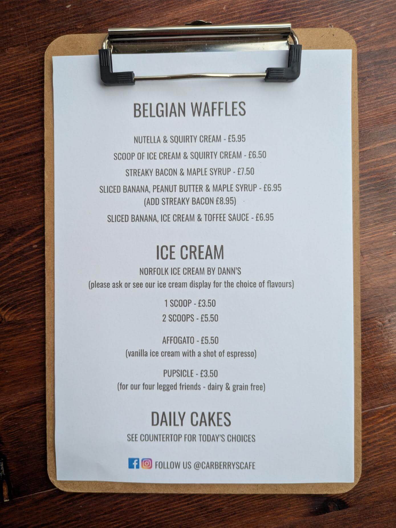 Sweet menu